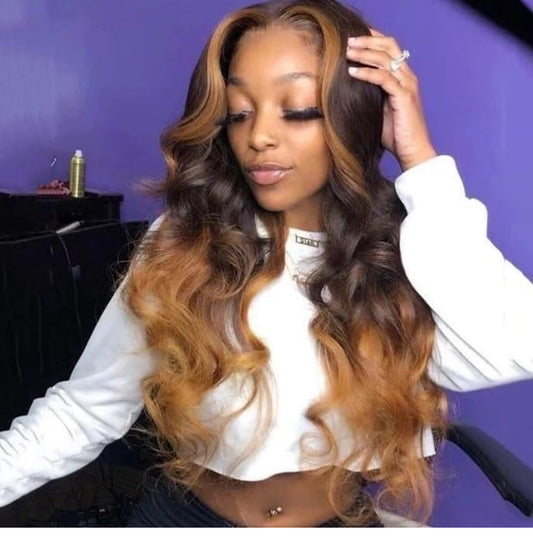 100% Human hair 13*4 body wave wig 1B/27# color